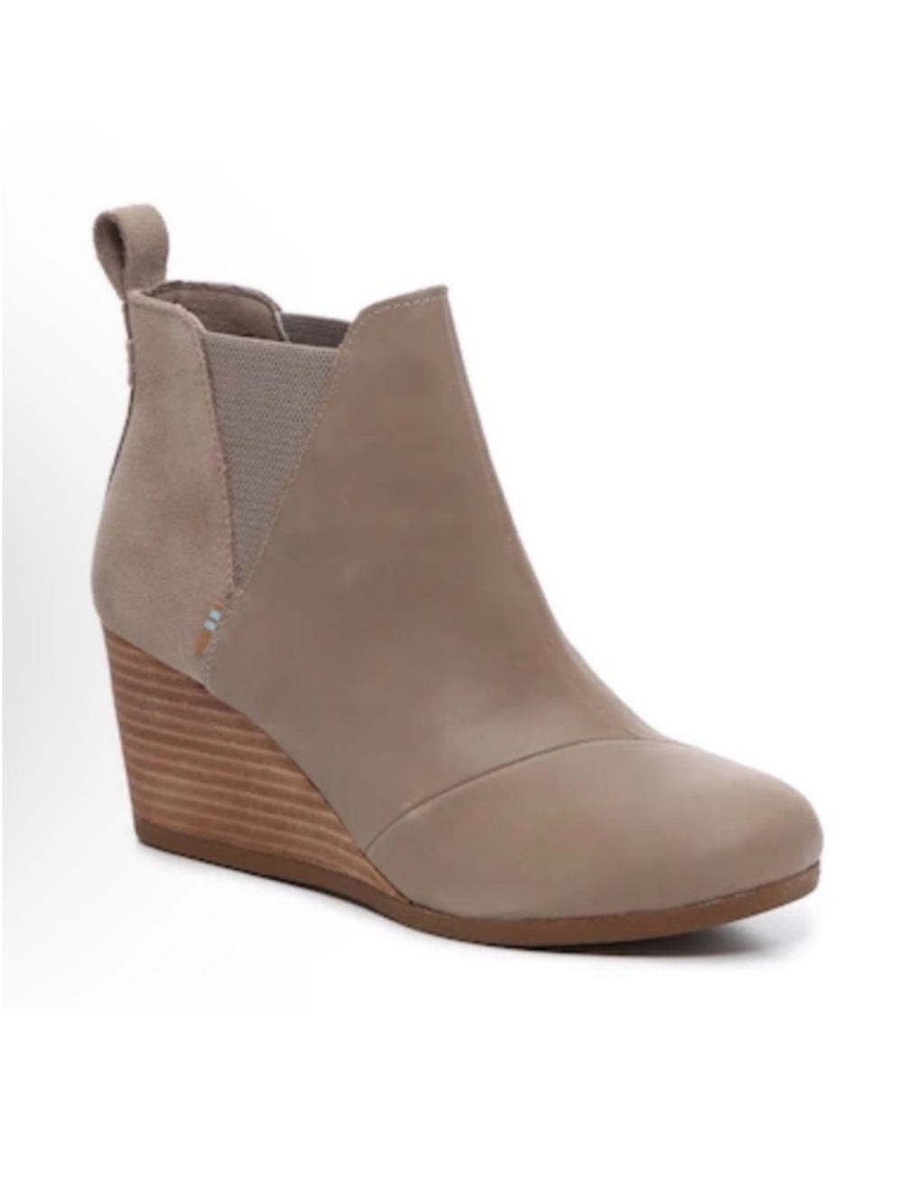 TOMS Kelsey Wedge Ankle Booties Taupe Leather Size 7